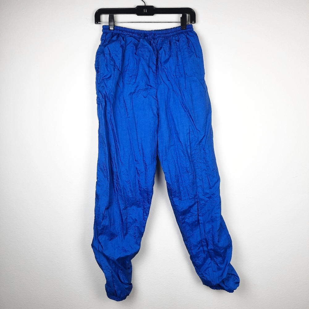 Vintage retro blue workout gym pants track jogger